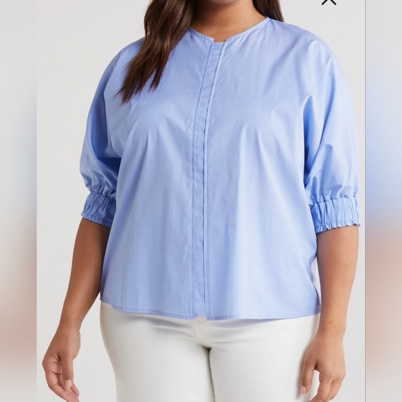 HARSHMAN Gilida Popover Blue Blouse Sz 3x NWT - Picture 1 of 11